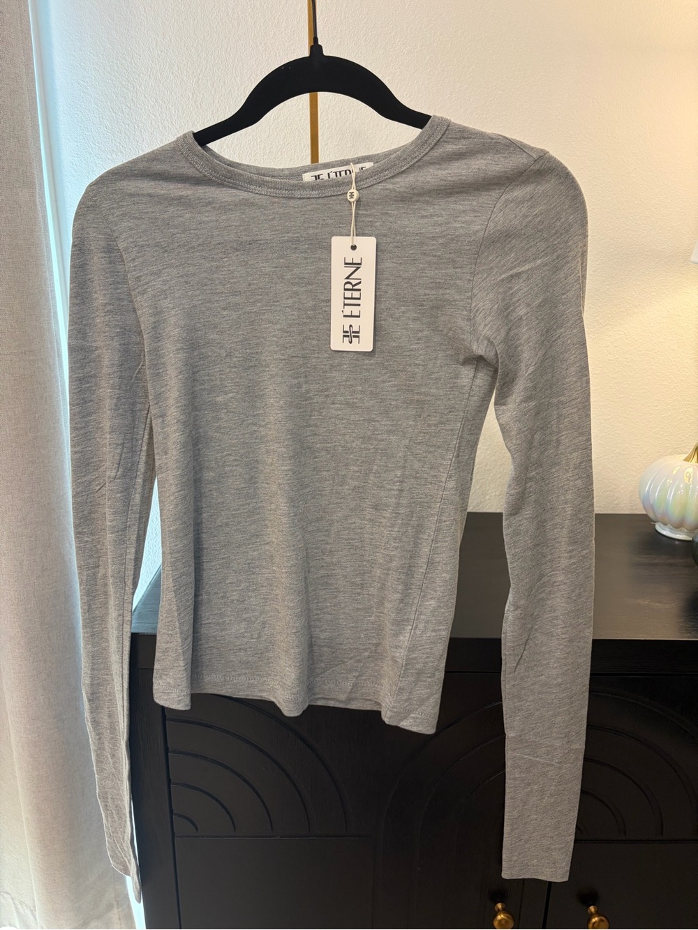 Eterne Gray Fitted Long-Sleeve Crewneck Tshirt XS